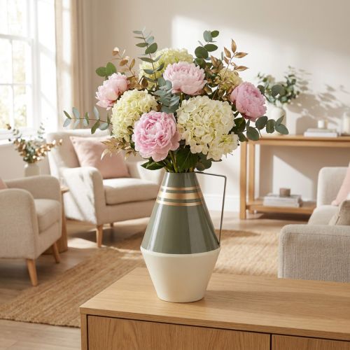 Nostalgic metal vase with handle in vintage look - Cream/Grey/Gold Ø19cm H31cm | Floristik24.co.uk