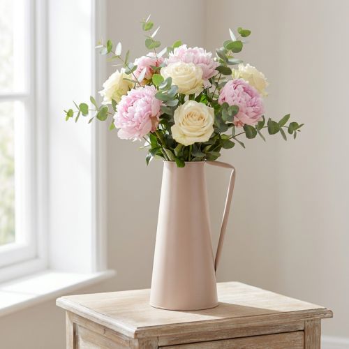 Decorative metal vase, decorative jug, pink, conical, vintage flower vase, 38cm | Floristik24.co.uk