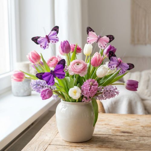 Deco butterfly on wire feather butterflies purple/pink 9.5cm 12pcs | Floristik24.co.uk