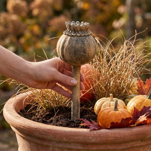 Artificial stone decoration poppy antique decoration brown Ø13cm L37.5cm | Floristik24.co.uk