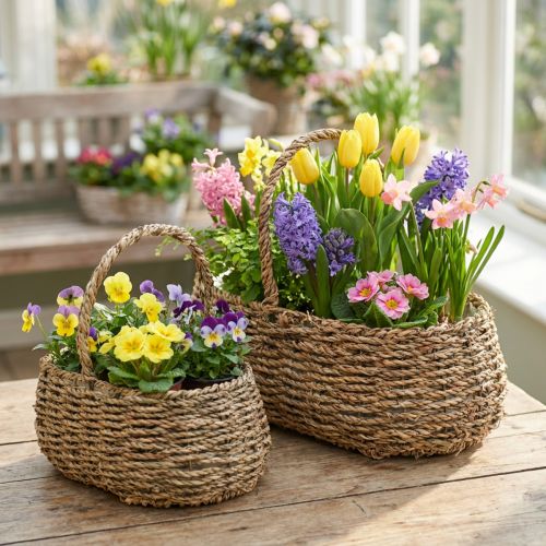 Plant basket with handle basket flower basket L23/35cm set of 2 | Floristik24.co.uk