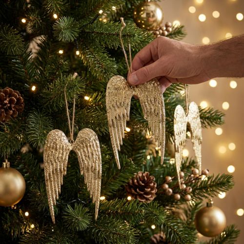 Angel Wings Decoration Pendant Christmas Golden 14.5×9cm 4 pcs | Floristik24.co.uk