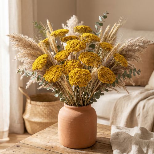 Achillea Dried Flowers Yellow 1kg - Natural Yarrow Stems 45-60cm | Floristik24.co.uk