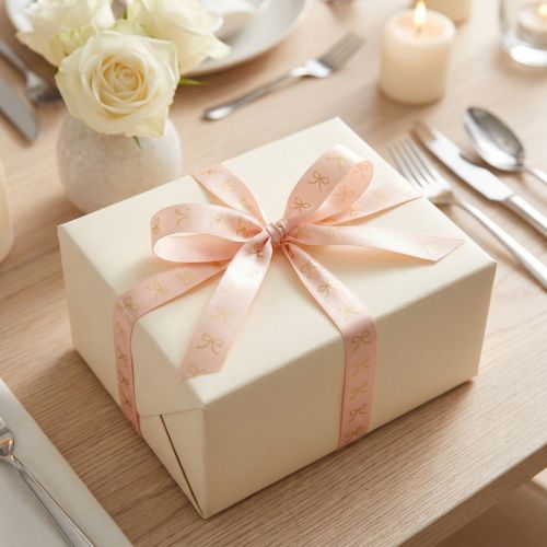 Product Pink Ribbon with Golden Bow Design 15mm x 18m for Gift Wrapping and Crafts