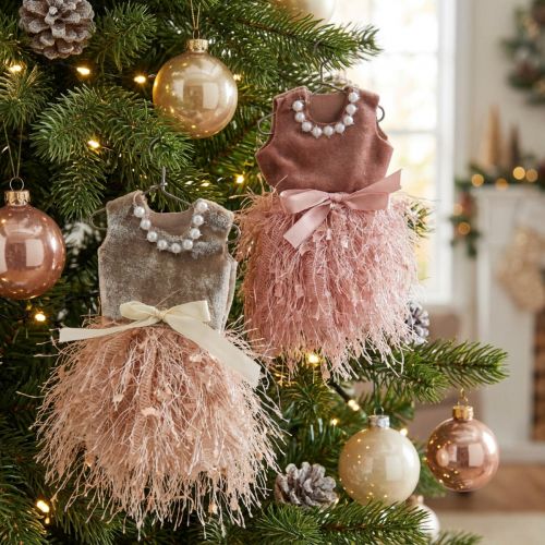 Elf Dress Christmas Decorations with Hangers, Pink and Cream/Brown, 16 cm, Set of 4 | Floristik24.co.uk