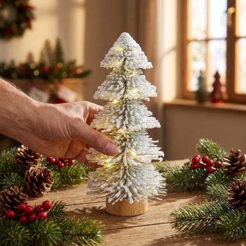 Mini Christmas tree illuminated LED fir with snow 28cm | Floristik24.co.uk