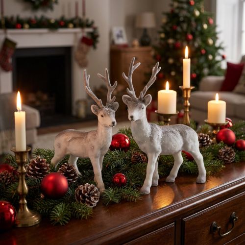Decoration deer flocked/snowed 27,5cm 2 pcs | Floristik24.co.uk