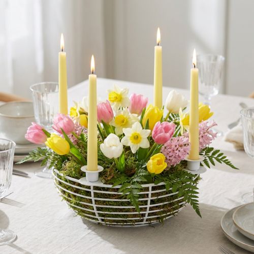Candle holder in white decorative bowl made of metal Ø14cm H7cm | Floristik24.co.uk
