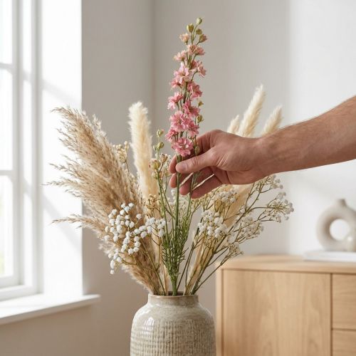 Dried (artificial) Delphinium pink larkspur, decorative flower vase 64cm 25g | Floristik24.co.uk