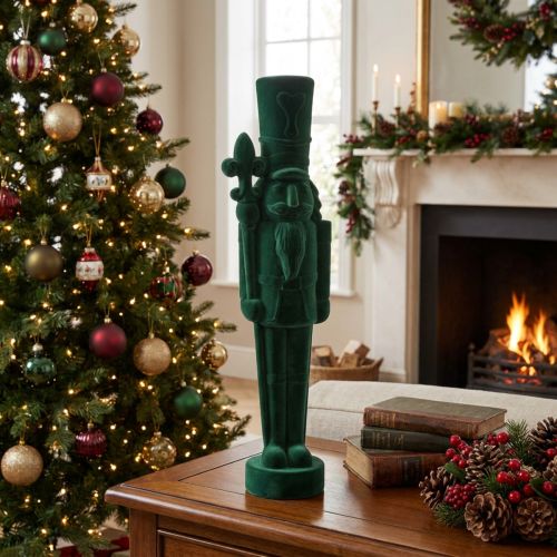 Product Flocked Nutcracker Figurine Standing 77cm Dark Green Indoor Christmas Decoration