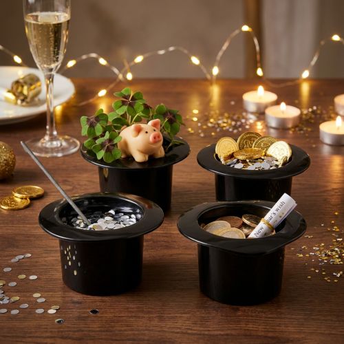 Decorative cylinder black, New Year's Eve, hat as planter H5.5cm 12 pcs | Floristik24.co.uk
