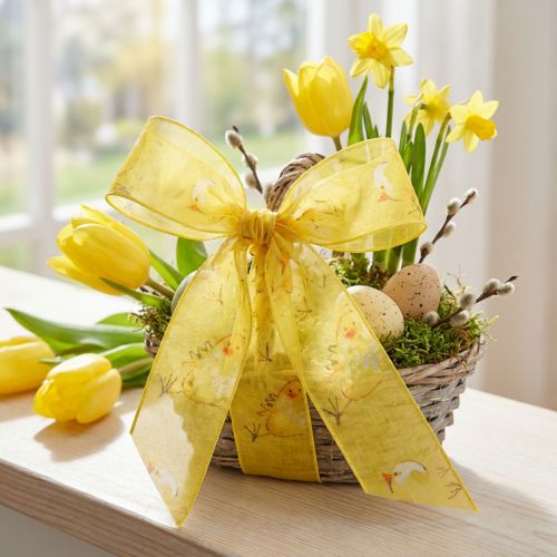 Organza ribbon with chick gift ribbon yellow 25mm 20m | Floristik24.co.uk