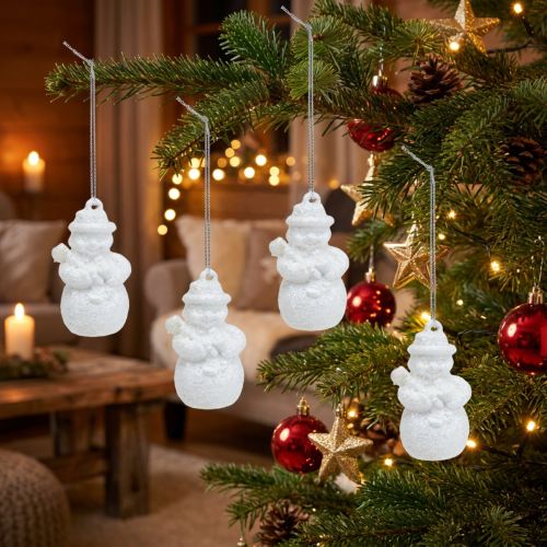 Christmas Tree Decoration Snowman White with glitter 4,5cm 12pcs | Floristik24.co.uk
