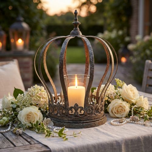 Crown as a lantern, candle decoration, metal crown, antique look, H28cm, Ø21cm | Floristik24.co.uk
