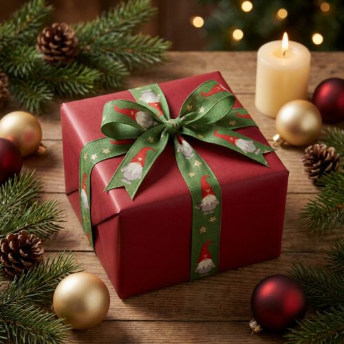 Christmas Ribbon Gnome Green 25mm 20m | Floristik24.co.uk