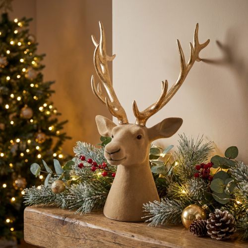 Decorative Deer Head Sculpture with Golden Antlers, 52cm, Interior Decoration | Floristik24.co.uk
