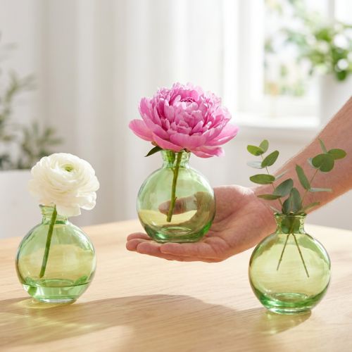Small glass vases, bulbous mini vases, green, Ø7.5cm, H9cm, 6 pieces | Floristik24.co.uk