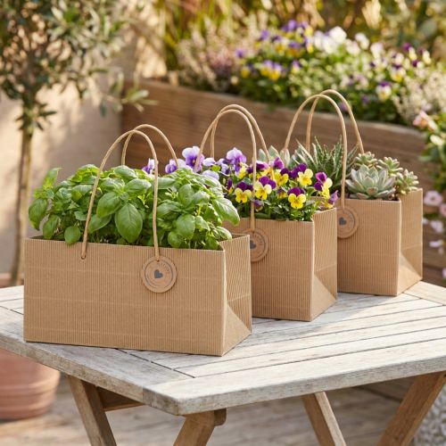 Product Plant Bags Paper Natural Ribbed 24x12x12cm 8 pcs