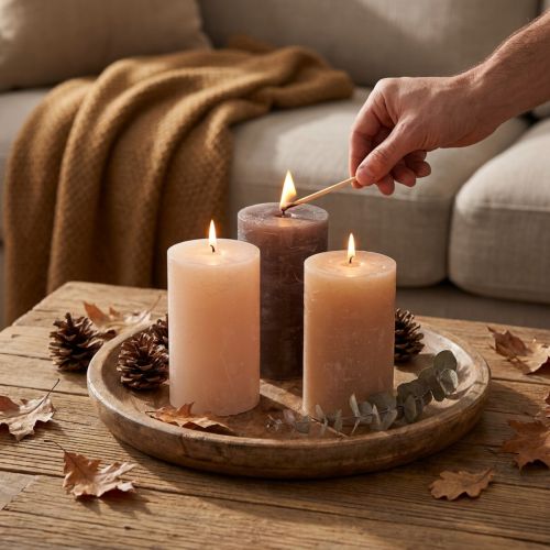 Decorative pillar candles, 3-color mix of brown tones, solid color, 70x120mm, set of 12 for ambiance & home | Floristik24.co.uk