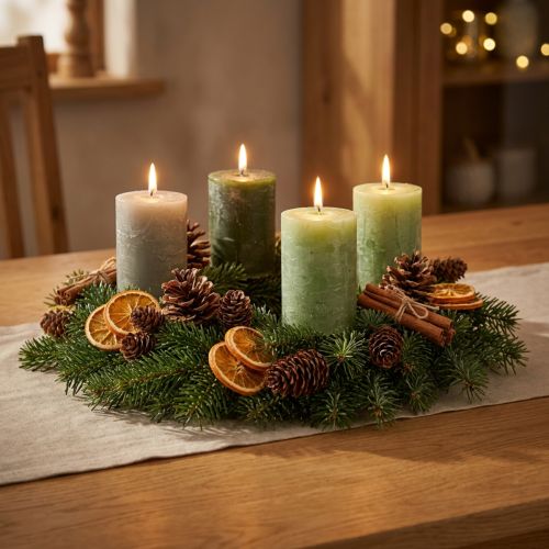 Product Set of 12 Rustic Green Pillar Candles in Three Shades – 70x100mm