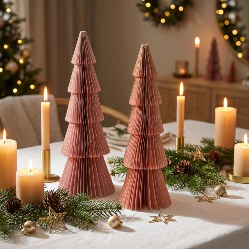 Table Decoration Christmas Tree Honeycomb Paper Apricot Gold H30cm 2 Pcs | Floristik24.co.uk
