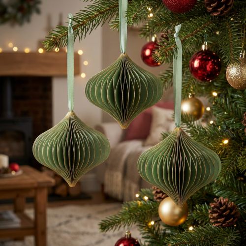Vintage Christmas ornaments, green and gold paper, Ø8cm, set of 4 | Floristik24.co.uk