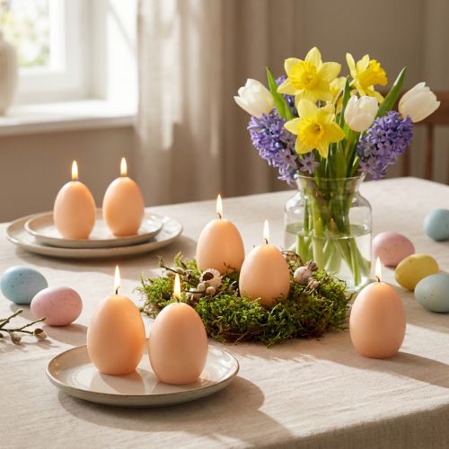 Easter Candles Egg-shaped Candles Egg Candles Peach Ø6cm H9cm, 6 pieces | Floristik24.co.uk