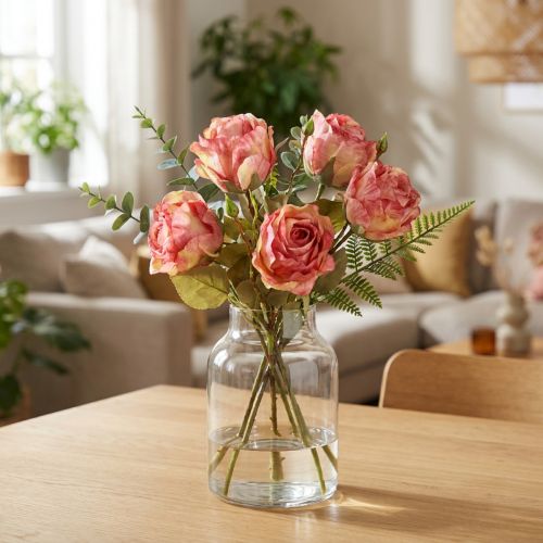 Product Artificial roses pink decorative roses with buds L44cm 4 pcs
