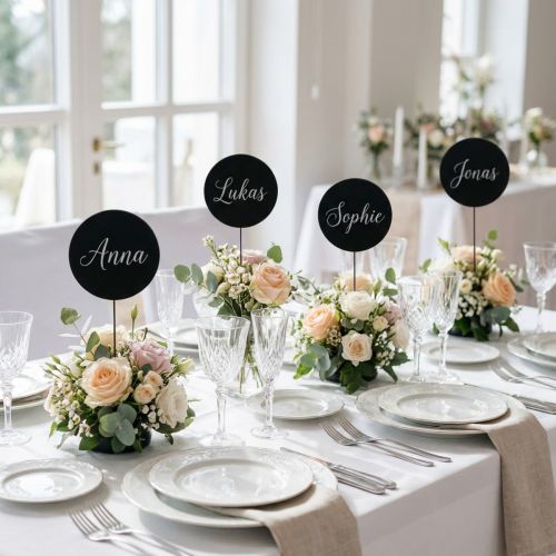 Mini Decorative Chalkboard Flower Picks, Wooden, Round, Black, Ø7.5cm, 12 Pieces, Chalkboard Decoration, Lettering Decoration, Flower Decoration | Floristik24.co.uk