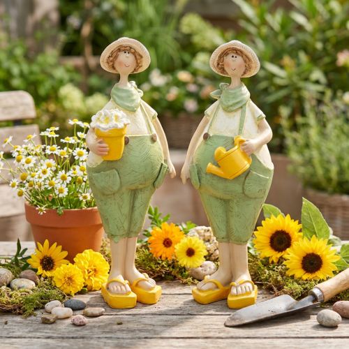 Decorative gardener figurines, table decoration, summer, green/yellow, 16.5 x 5.5 cm, 2 pieces | Floristik24.co.uk