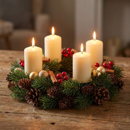 Advent wreath, fir wreath with natural & artificial pine cones, green door wreath Ø30cm, Christmas decoration | Floristik24.co.uk