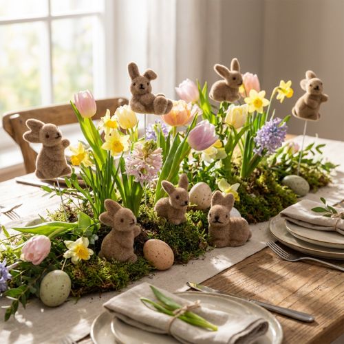 Rabbit flocked on wire brown 4cm - 6cm 12 pcs | Floristik24.co.uk