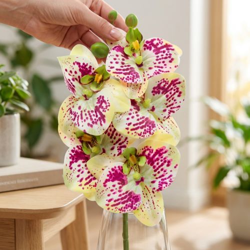 Artificial orchid branch Phaelaenopsis Green Pink H49cm | Floristik24.co.uk