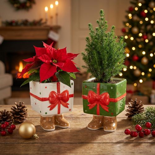 Ceramic Christmas decoration planter gift design with cute feet | Floristik24.co.uk