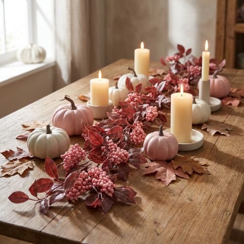 Product Leaf garland autumn decoration hanging in pink 125cm