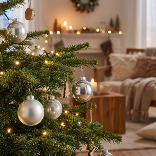 Glass ball, tree decorations, Christmas tree ball silver H8.5cm Ø7.5cm real glass 12pcs | Floristik24.co.uk