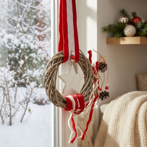 Christmas window wreath to hang red, white Ø20cm L98cm | Floristik24.co.uk