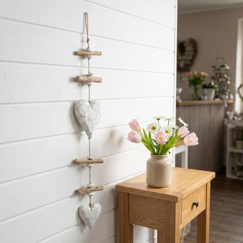 Product Hanging heart decoration White Wood Driftwood Pebbles Shabby Chic H85cm