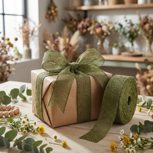 Jute Ribbon Mesh Ribbon Decorative Ribbon in Green Olive 5cm 40m | Floristik24.co.uk