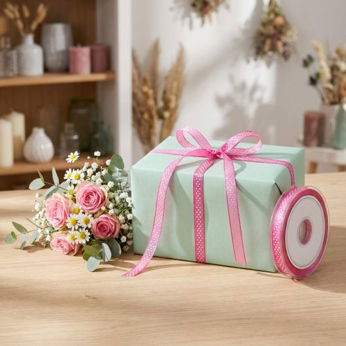Product Decorative ribbon with dots pink 7mm 20m