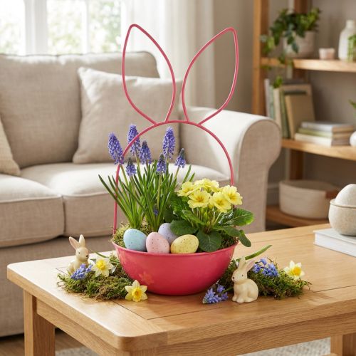 Easter Planter with Bunny Ears Metall Bowl for indoor use 33cm | Floristik24.co.uk