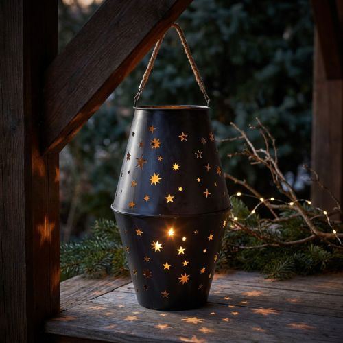 Hanging lantern made of metal in anthracite with stars – Ø18.5 cm, height 50 cm – Elegant outdoor and indoor lighting | Floristik24.co.uk