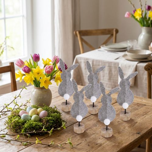 Stand Table Decoration Easter Bunny Decoration Felt Grey 19cm 12 Pcs | Floristik24.co.uk