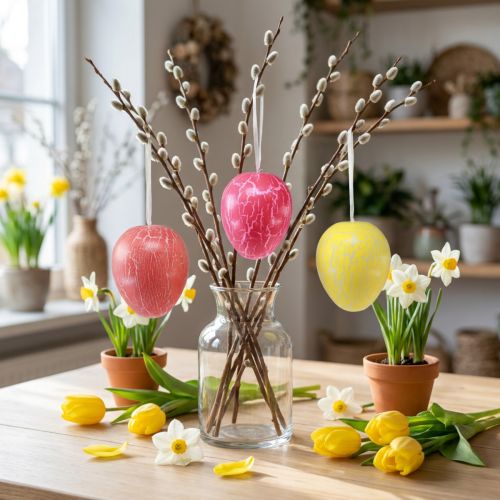 Decorative Easter Eggs Yellow/Pink/Red Crackle Ø15cm 3 Pcs | Floristik24.co.uk