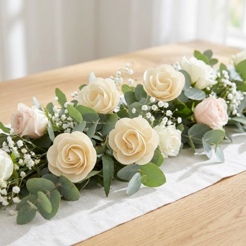 Decorative Roses Cream Artificial Roses Wooden Roses Ø7.5cm 12 pcs | Floristik24.co.uk