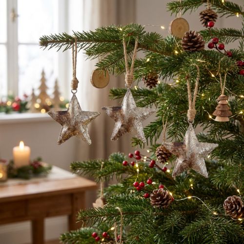 Hanging Decoration Star Christmas Metal Silver 11cm 3 Pcs | Floristik24.co.uk