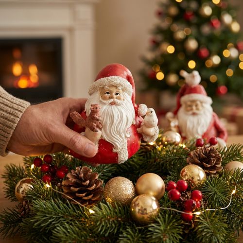Christmas figures Santa Claus with animals 10x7x9cm 2pcs | Floristik24.co.uk
