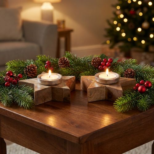 Candle holder wooden tealight holder star 15x15x5cm 2pcs | Floristik24.co.uk