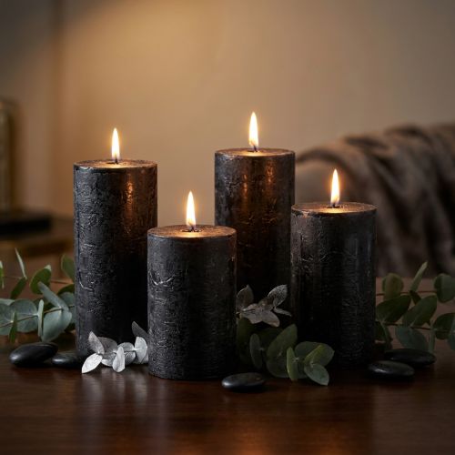 Black Candles Solid Colored Pillar Candles 50x100mm 4 Pcs | Floristik24.co.uk