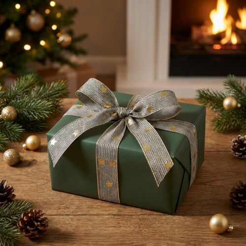 Christmas ribbon with stars ribbon black white gold 25mm 18m | Floristik24.co.uk